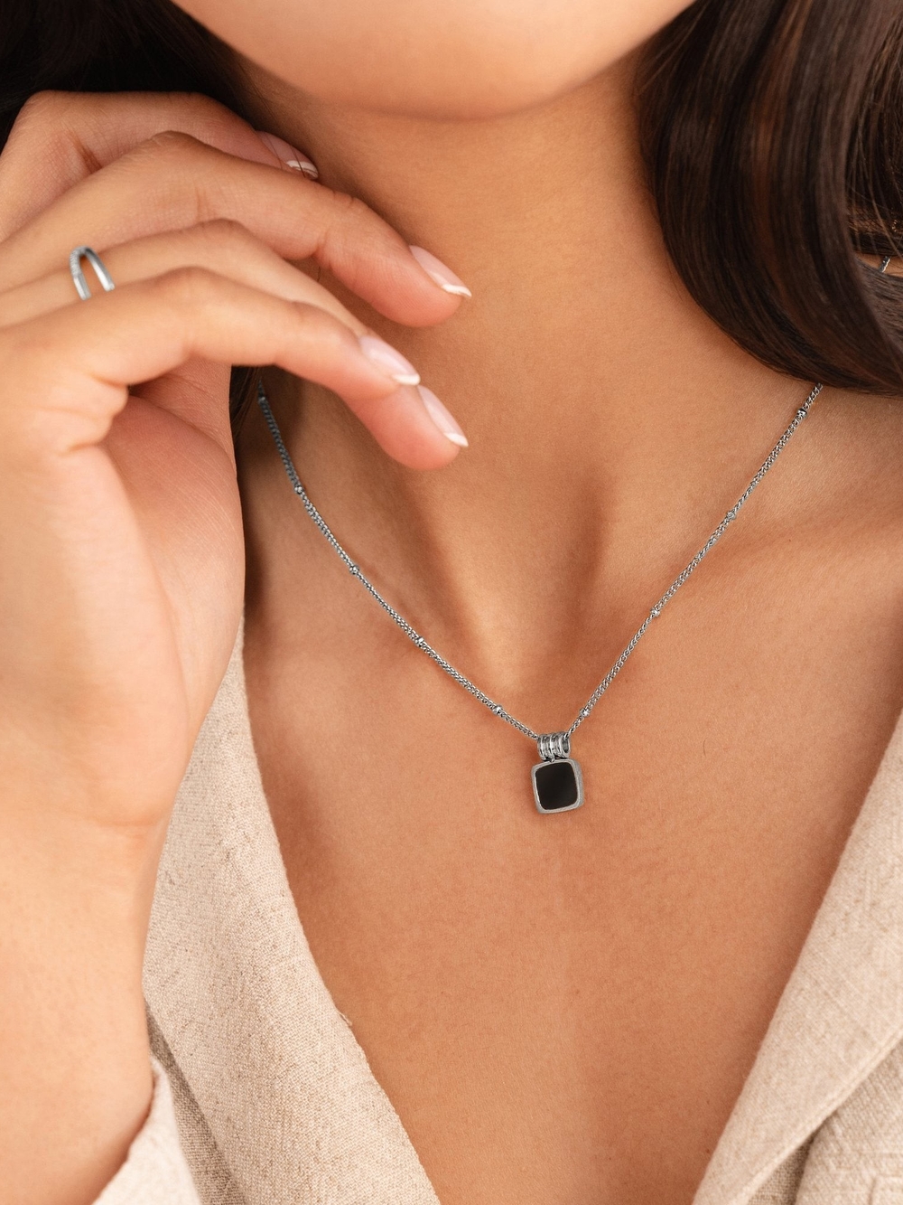 Silver Lucia Black Pendant Necklace - Beautiful Earth